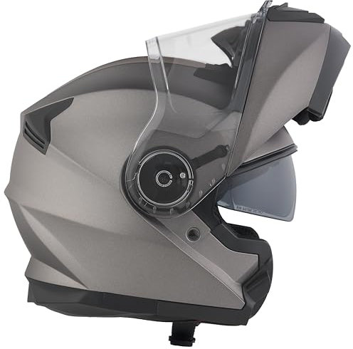 Casco Moto Modulare BHR 836 FLIP-UP, Casco Moto Apribile Omologato ECE 22.06 Con Schermo Parasole, Doppia Visiera Antigraffio e Sgancio Micrometrico, Utilizzo Touring e Cittadino, Titanio Opaco L