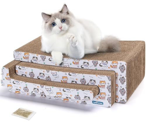 Nobleza Katze Kratzbrett Kratzpappe für Katzen 3 in 1, Katzenkratzer mit Katzenminze, Recycelbar Qualitäts-Pappe Kratzpad,Kratzpads Beidseitig Erhältlich 43 * 24 * 15cm