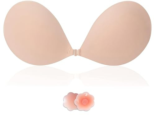 Lnmyic Soutien Gorge Dos Nu Soutien Gorge Invisible Adhesif Push up sans Bretelle Remonte Sein Adhesif Coque (FR/ES, Taille de Bonnet & Taille du Soutien-Gorge, A, Beige)