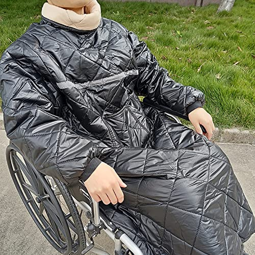 HDNSYNE Waterproof Windproof Winter Wheelchair Full Body Warm Blanket, Wearable Wheelchair Cosy Cover with Sleeves Rain Cover for Wheelchair Users, Adult Size