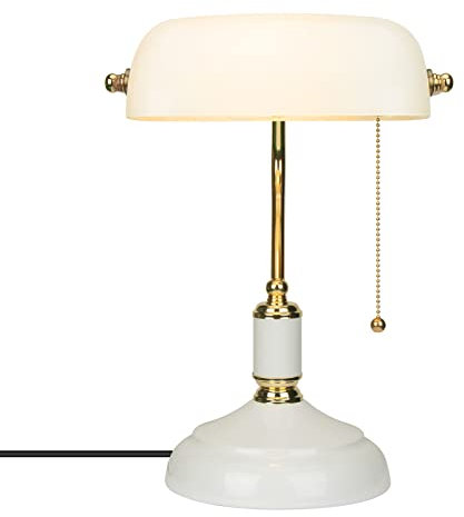 JCPYIUL Lampe Banquier, Lampe de Bureau Vintage avec abat-jour Pivotant en Verre, Interrupteur à Chaîne, pour Le Bureau, La Bibliothèque, La salle d'étude, Le Bureau et La chambre à Coucher（Blanc）