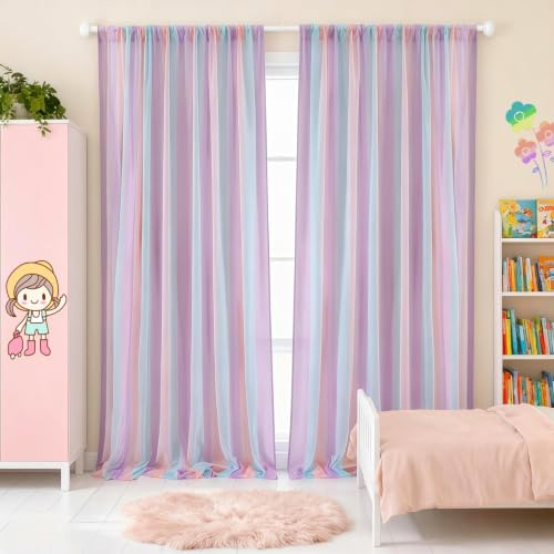 Eimilaly Cortinas Transparentes Rainbow, Cortinas Transparentes con Presilla para la Barra, Dosel Transparente de 84 Pulgadas de Largo, 2 Panels/Style B
