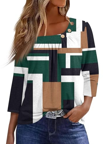 Blouse Femme Manche 3/4 Tee Shirt Femme Blanc Manches 3/4 Tee Shirt Blanc Femme Manche 3/4 Chemise Plage Femme Vetement Femme Ete Chic Sweat Blanc Femme Tunique+Femme+Longue Vert XL