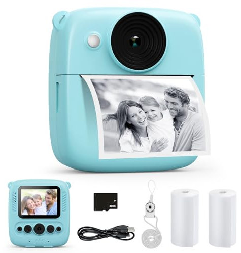 Appareil Photo Instantané Enfant, CalineGam 48MP 1080P Appareil Photo Numérique Enfant avec Carte 32GB & Papier Photo, Noël Anniversaire Cadeau pour Filles Garçons 3-12 Ans (Bleu)