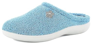 Pantofole Donna in Spugna con Applicazione a Forma di Fiorellino, Suola Poliuretanica