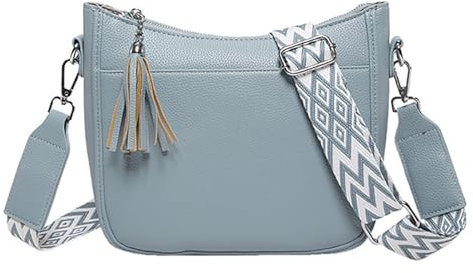 JEKAVA Umhängetasche Damen Mittelgroß Handtasche PU Leder Crossover Bag mit Fransen Crossbody Bags Mitverstellbarem Farbigem Riemen Schultertasche für Frauen (Blau)