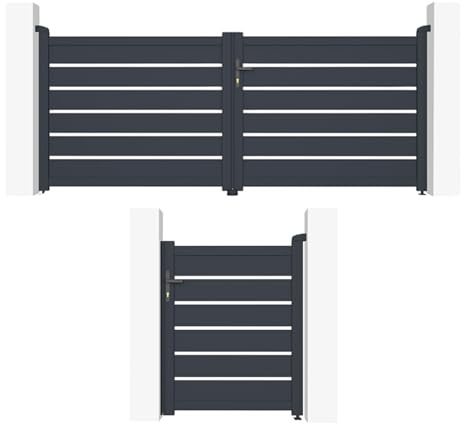 Casanoov Portail battant 3m VOGEL H.120cm + Portillon 1m VOGEL H.120cm aluminium gris gris anthracite ajouré usage extérieur résistance vent 60 km/h kit complet