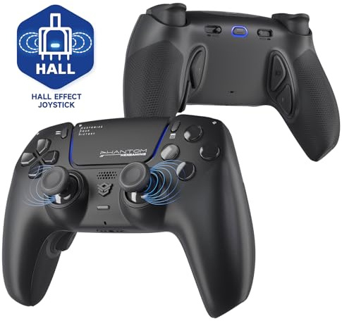 HEXGAMING PHANTOM Pro Juego Controlador para ps5/PC/Móvil, Elite Gamepad con 4 Botones Reasignables/6 Perfiles de Remapeo/8 Palancas/Gatillos para ps5 Juego Adaptable-Efecto Hall(Negro Caos)