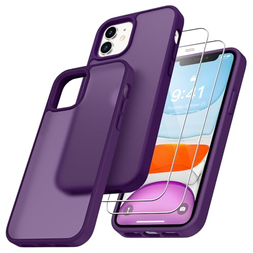 Niphabe Cover rigida per iPhone 11 Custodia e 2 Pellicole in Vetro Temperato, mai ingiallimento, Traslucida Opaca Posteriore Sottile Antiurto Protettiva Case 6.1 - Viola Scuro