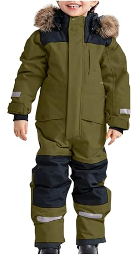 Skiing Suit Kids One Piece Snow Suits Overall Winter Warm Hooded Snowboard Skisuit Casual Thick Sports Outdoor Ski Jumpsuit Insulated Snowboarding Snowsuit Waterproof Trousers Jacket for Girls Boys UK