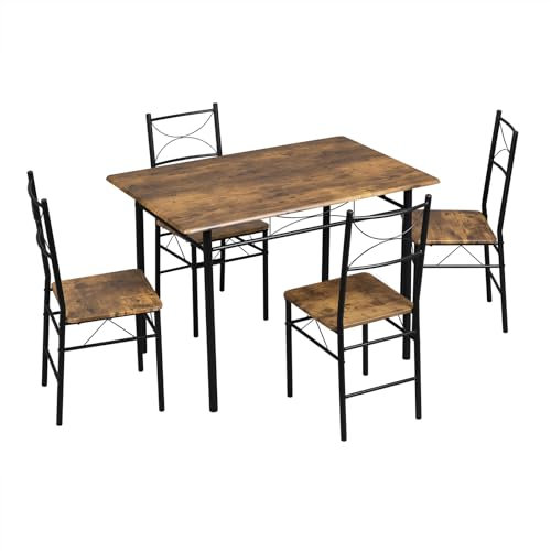 WOLTU Esstisch mit 4 Stühlen, Essgruppe Set für 4 Personen, Sitzgruppe Küche Esszimmer, Küchentisch, mit Metallgestell, MDF, Vintage Braun