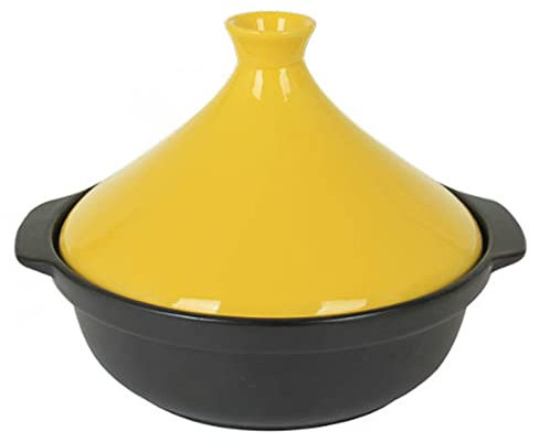 Marmite à tajine Marocaine, Mini cocotte de Cuisson à tajine, cocotte en céramique, cuiseur à tajine mijoteuse pour la Cuisson et Le ragoût, Jaune-Grand