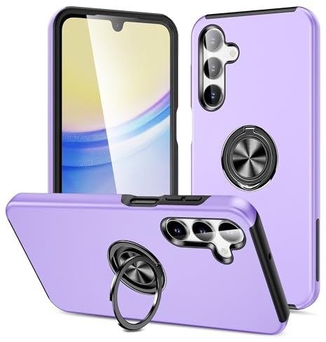 XYZNTMF for Samsung Galaxy S25 Case Built-in Ring Holder Shockproof Samsung S25 Phone Case Silicone Bumper Matte Hard PC Shell Magnetic Car Mount Protective Skin Cover, Purple