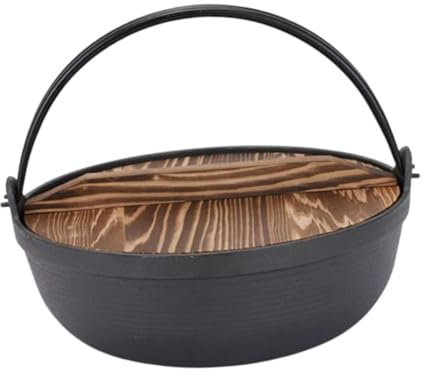 Luwecf Fondi Hollandais en Fonte pour Cuisson en Plein Air avec Couvercle en Bois et Poignée, 25 Cm de Diamètre
