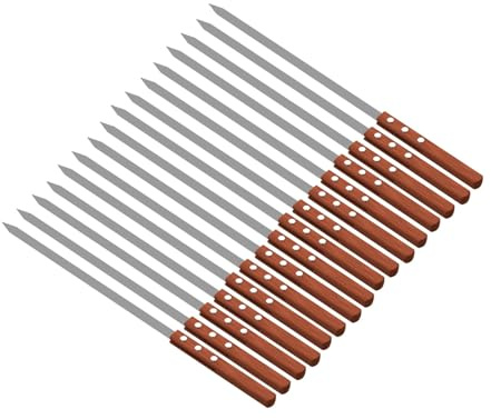 YSAMAX BBQ Barbecue Flat Heavy- Duty Skewers with Wooden Handle, Non-Deformable and Easy to Clean, Comfortable Grip, Both Home and Professional Use, 50CM, (16PCS)