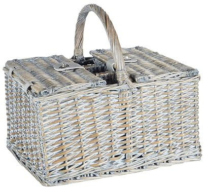 Picknickkorb 4 Personen Weide grau Kühltasche Teller Besteck Weingläser Groseille