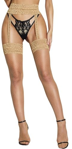RSLOVE Calze a Rete per Donne - Sexy Collant Autoreggenti alla Coscia con Pizzo e Silicone Antiscivolo, Nude, Taglia unica