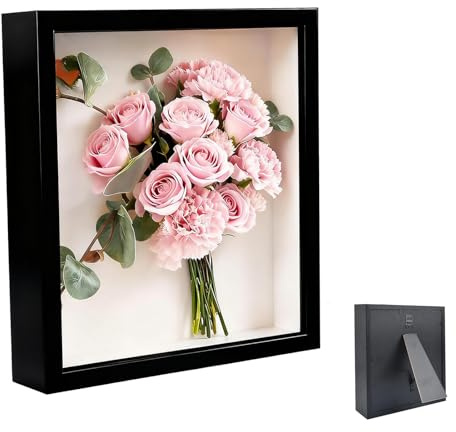 Cadre photo profond 21 x 30 cm Plaque acrylique transparente Cadre pour objet 3D Profondeur : 3 cm En bois Pour cadeau de mariage Noir