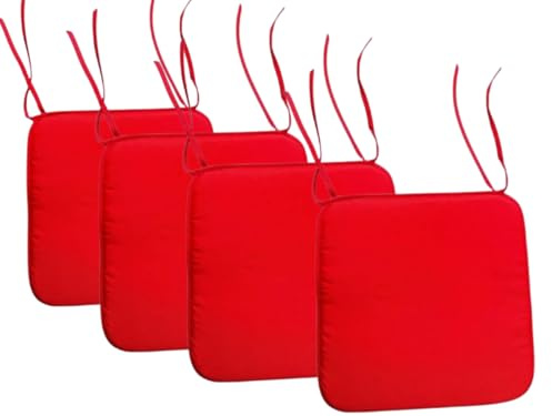 INSAFIANS Waterproof Chair Cushions Tie-On Seat Pads Dining Kitchen Patio Outdoor Chairs Packs of 2, 4, 6, or 8 (Pack 4 Red)