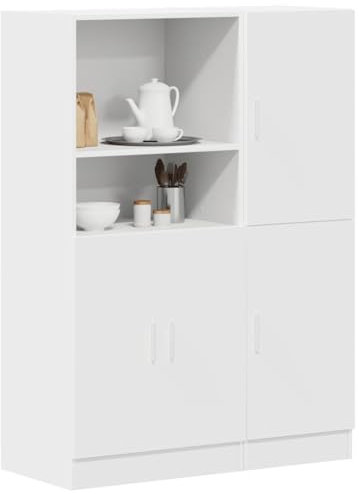 Gecheer 2-TLG. Küchenschrank-Set, Küchenschrank, Vorratsschrank, Geschirrschrank, Schrank, Küchenzeile, Beistellschrank, Weiß Holzwerkstoff
