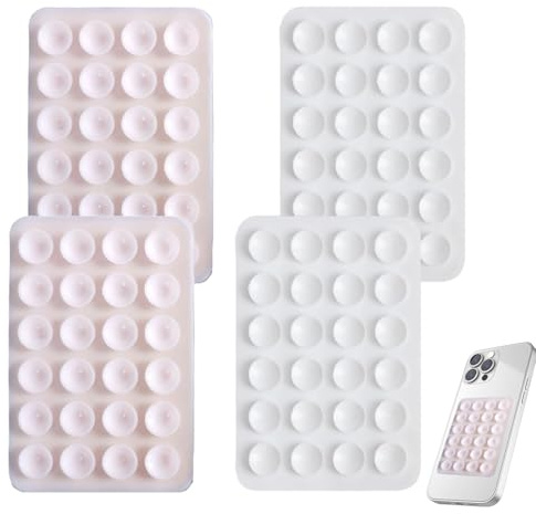 4 Pack Silicone Suction Phone Case Mount (White Light Pink) | 24 Silicone Suction Cups, Strong Adsorption, Sticky Phone Grip Suction Holder, for Wall Multipurpose Grip Holder for Wall