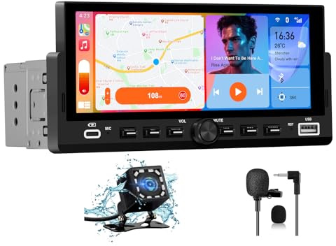 Pyniro Universal Single Din Car Stereo with Wireless CarPlay & Android Auto, 6.86 IPS Touch Screen Head Unit with Backup Camera/External Microphone, Car Radio Supports Bluetooth/SWC/FM/USB
