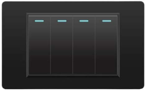 Uxsjakjsd Interruptores Eléctricos de Pared, Interruptor de Luz de 4 Posiciones, 118 mm X 74 mm, Panel de Vidrio Templado, Interruptor de Botón Mecánico, Color Negro.