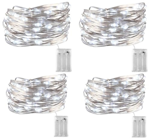 KX-ENERGIE 4 Stück LED Lichterkette Batterie Betrieb, 20m 200 Kaltweiß Micro LEDs,IP65 Wasserdicht Kupferdraht Lichter für Innen & Außen, Weihnachtsdeko, Party, Hochzeit, Schlafzimme