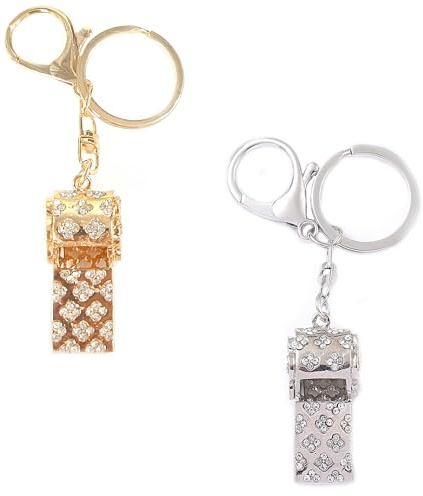 ZAHD 2 PCS Trillerpfeife mit Schlüsselanhänger Eleganter Schlüsselanhänger mit Strasssteinen verziert schiedsrichterpfeife aus Metall mit glitzernden für Trainer Schulsport Fußball