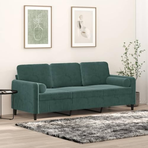 Frdhee Mini Sofa Küchensofa, 3-Sitzer-Sofa mit Zierkissen Dunkelgrün 180 cm Samt für Wohnzimmer Schlafzimmer Büro Wohnung