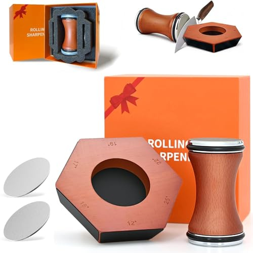 Nsskonix Rolling Knife Sharpener Kit for Kitchen Knives - Upgraded Angle with 12° to 25° Sharpening Discs - Lifetime Use for Any Knife, Professional Safe Manual Sharpening Tool (Knife Sharpener Kit)