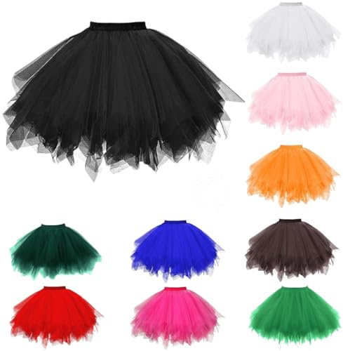 Tüllrock Damen Tütü Rock 50er Ballett Petticoat Unterrock Tutu Röcke Tüll Elastische Hohe Taille Ballettrock Petticoat Tanzkleid Halloween Karneval Kostüm