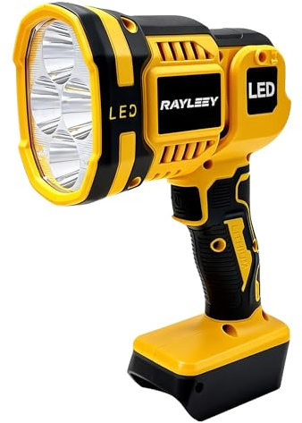 RAYLEEY Handheld Spotlight Compatible with Dewalt 20V Battery, Cordless LED Work Light, Outdoor Flashlight with Flashing Mode and Pivoting Head, for Workshop, Camping, Jobsites (Battery Not Included)