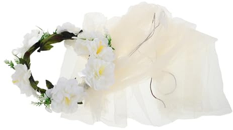 Ciieeo Couronne de Fleurs Artisanale en Rotin Synthétique, Blanche Pure, Taille Unique, Accessoire Romantique pour Mariée et Demoiselle D'honneur, pour Mariage, Plage et Séances Photo
