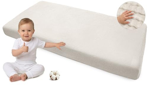 Medi Partners Spannbettlaken Musselin 60x120 Baby Bettlaken Kinderbett Spannbetttuch 100% Baumwolle - Musselinlaken Bettwäsche Babymatratze Schlafsack Babybett (Beige)