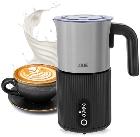 ADE Elektrischer Milchschäumer 4in1 | für heißen & kalten Milchschaum | Milchwärmer | für 1-2 Tassen | für Cappuccino, Latte Macchiato, Eiskaffee, Kakao | 300 ml | 500 W