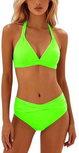 Generisch Triangel Bikini Damen - Für Hängende Brüste Neon Farben Große Set Push Up Mode Mit Shaping Effekt Sexy String Bauchweg Curvy Oberteil.
