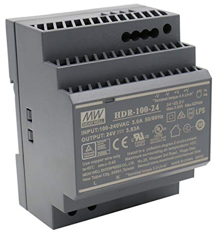 MEAN WELL HDR-100-24 AC-DC Ultra Slim DIN Rail Netzteil CV, schwarz