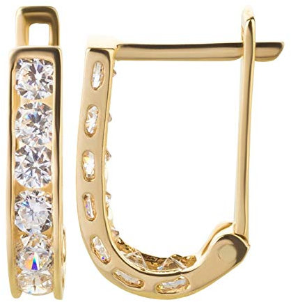 Ardeo Aurum Damen Ohrringe-Creolen aus 333 Gold Gelbgold mit Zirkonia im Rund-Schliff Klapp-Creolen