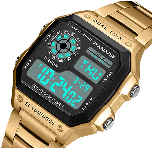 WangLx Watch Montres pour Enfants garçons,50 m étanche Sports de Plein air Montre analogique avec Alarme,minuteur,Double Fuseau horaire, lumière LED, Gold