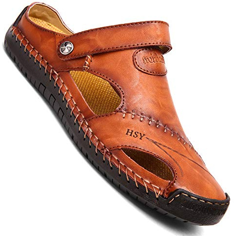 Sandaler, herr, läder, strand, tofflor, vandringssandaler, utomhusskor, sommar, vandringsskor, pantoletter, tofflor, clogs, BRUN, 42 EU