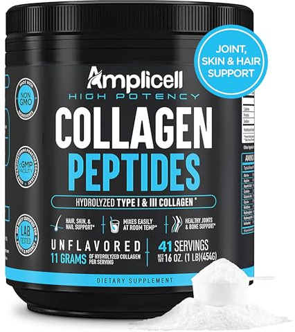 AMPLICELL Multi Collagen Peptides Powder – Hydrolyzed Type I & III Grass-Fed Bovine Collagen – Unflavored Protein for Hair Skin Nails, Joints & Mobility – Keto Paleo – 41 Servings