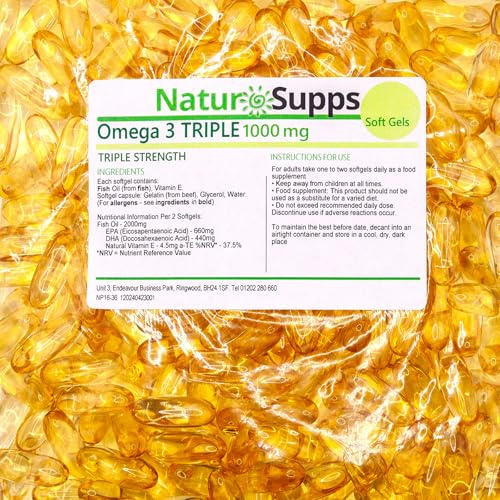 Natur Supps Omega 3 Fish Oil - 2000mg (2 Capsule Serving), Pack of 365 1000mg Softgel Capsules, Pure Fish Oil Giving 660mg EPA & 440mg DHA per Serving