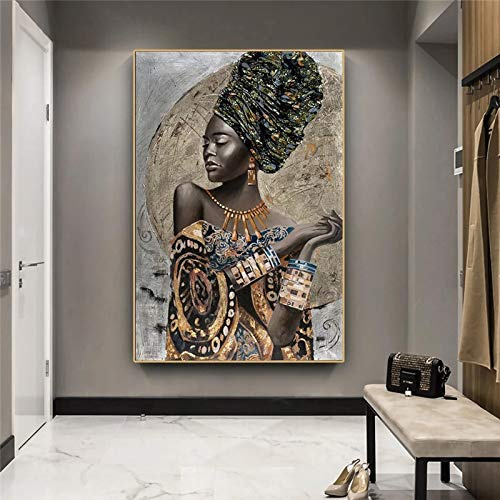 PYROJEWEL Canvas Paintings African Black Woman Graffiti Art Posters and Prints Abstract Wall Art Pictures Living room Wall Decor 80x120cm Frameless