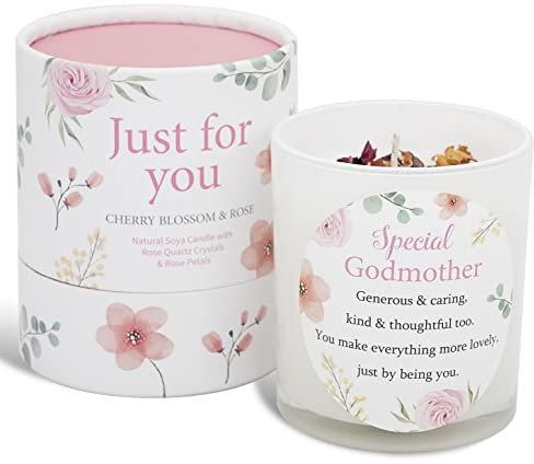 Godmother Candle That Makes a Thoughtful Gifts - Special Godmother Birthday Gifts SOYA Candle with Rose Quartz and Rose Petals