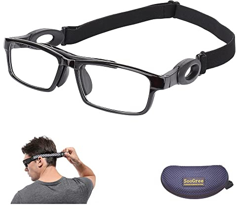 SooGree Sport Safety Goggles Glasses Racquetball Basketball Goggles Sports Eyewear Protective Glasses Lens Replaceable Scratch Resistant Protective Eyewear (8040 Black frame Black pad)