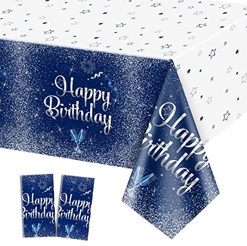 QUERICKY 2 tovaglie blu navy e argento, 130 x 220 cm, copertura da tavolo rettangolare in plastica per uomini, donne, ragazzi e ragazze, decorazioni per feste