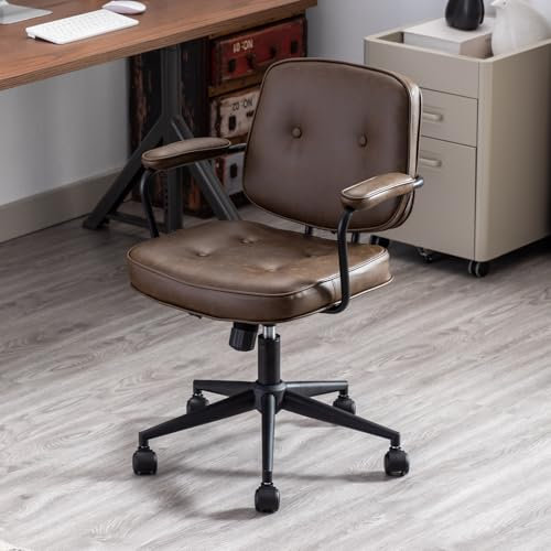 chairus Ergonomischer Bürostuhl PU Leder Schreibtischstühle Drehstuhl Verstellbarer Computerstuhl Modern Gepolsterter Arbeitsstuhl (Braun)