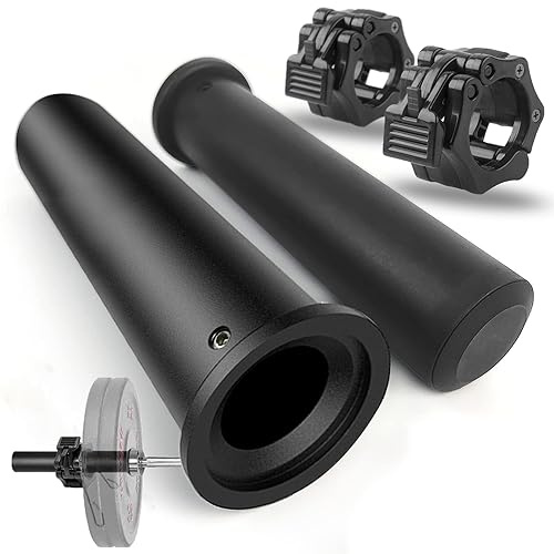 GreenBean 2PCS Olympic Adapter Sleeve 11.8 with Barbell Clamps 2, Converts 1 Standard to 2 Olympic Weight Plate Posts, Removable End Cap