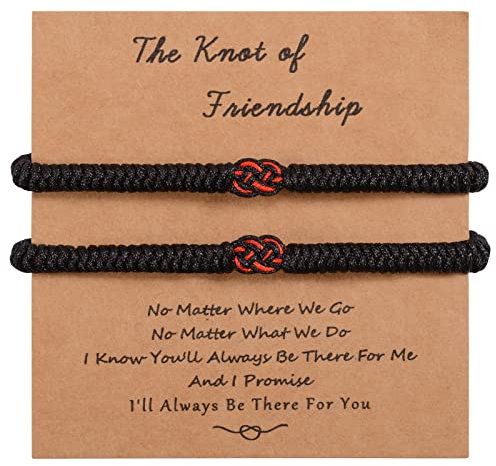 MANVEN 2PCS Bester Freund Armband Handgestricktes Glücksschutzarmband Freundschaftsarmband für große Entfernungen Für beste Freunde, Schwestern, Frauen, Männer (Schwarz)